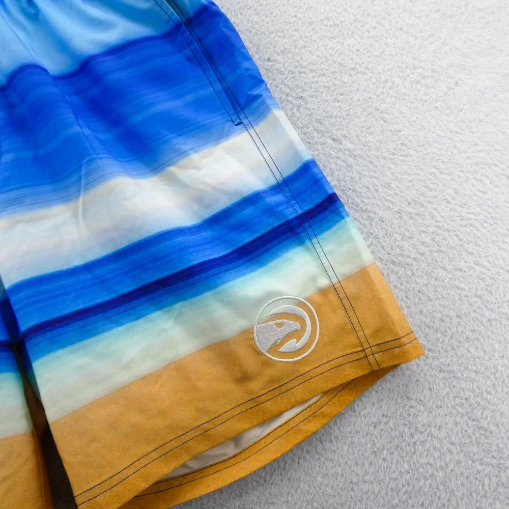 G-III Swim Shorts Mens Large Atlanta Hawks NBA‎ Blue Orange Striped Lined Trunks